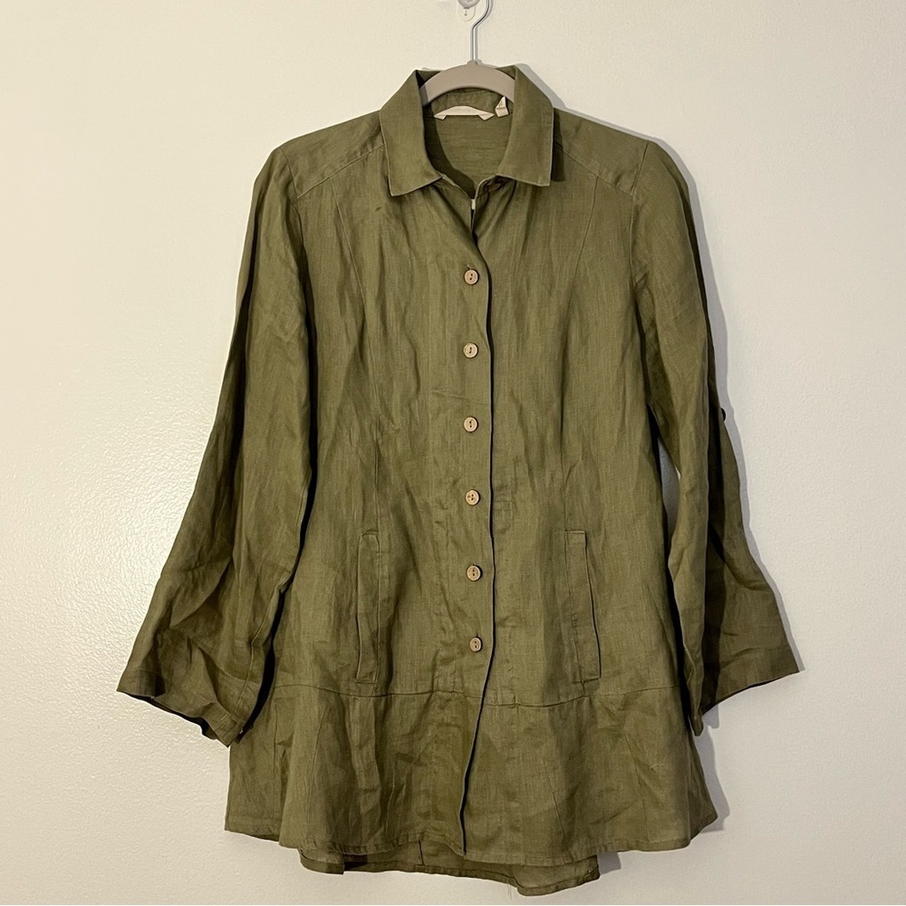 Sundance | Linen long sleeve button down tunic top/blouse Women’s size XS pocket